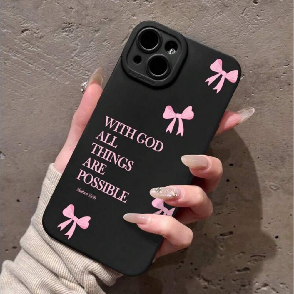 iPhone 15 Pro Phone Case Black  with Pink Ribbons Shockproof Case